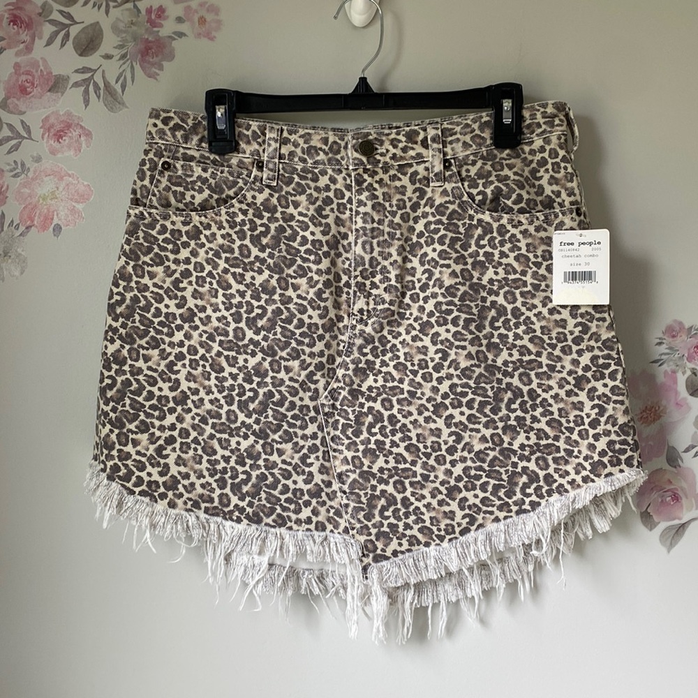 NWT Free People We the Free Cheetah Combo Skirt - Size 30